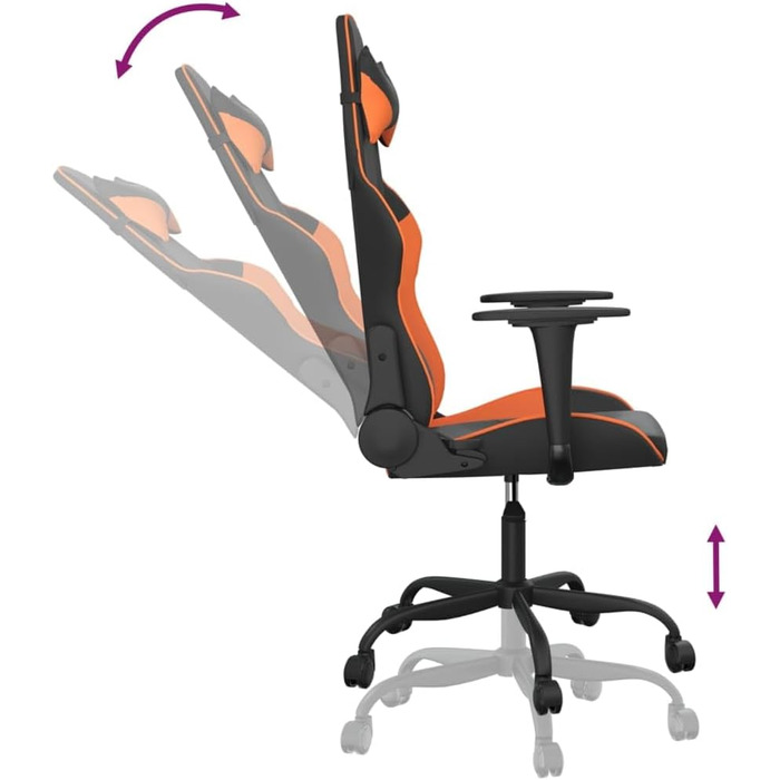 Геймерське крісло, чорно-помаранчеве, штучна шкіра, поворотне, регульоване, ергономічне, для комп&39ютера та офісного використання, 110 кг