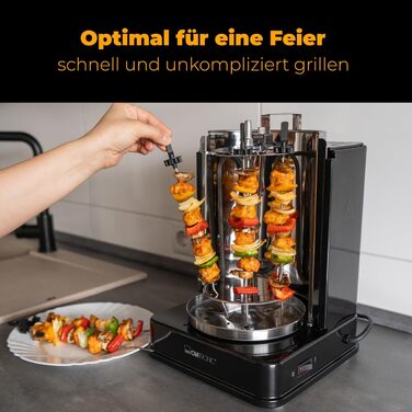 Вертикальний мультигриль Clatronic Dner-Vertikal-Multigrill Ідеальний для гіроса, кебаба та іншого Гриль для здорового приготування страв без жиру вдома Включає обертовий вертел та 6 шампурів для м'яса DVG 3686