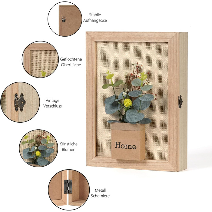 Ключниця з 6 гачками, Декоративна настінна ключниця, Ключниця з металевим замком, Ключниця з декором у вигляді букета штучних квіт