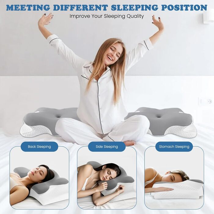 Подушка з піни з ефектом пам&39яті, ергономічна подушка для шиї, ортопедична подушка для підтримки шиї для сну на боці, спині та животі, подушка для полегшення болю в шиї та плечах, знімний чохол, який можна прати