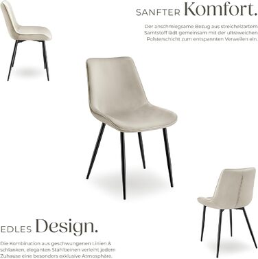 Стільці для обіду tectake, комплект з 2 шт., м&39яке крісло, кухонне крісло, крісло для вітальні, крісло для туалетного столика, ергономічне крісло з оксамитовою спинкою та сидінням, чорні металеві ніжки - кремові, комплект з 2 шт.