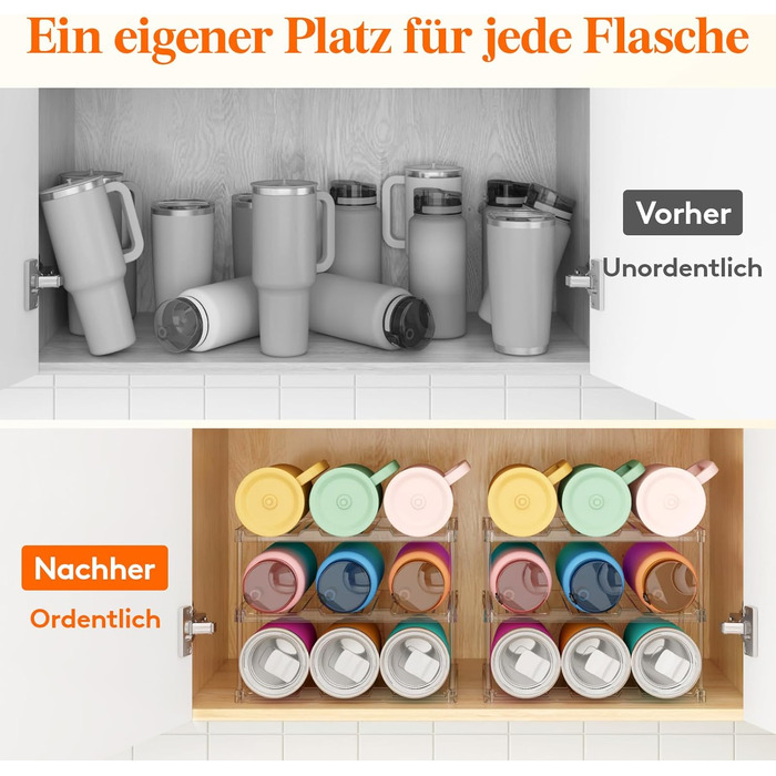 Організатор для пластикових пляшок Lifewit, що штабелюється, для дому, тримач для склянок та чашок, прозора підставка для винних пляшок, для стільниці та шафи, 3-рівнева, вміщує 9 пляшок