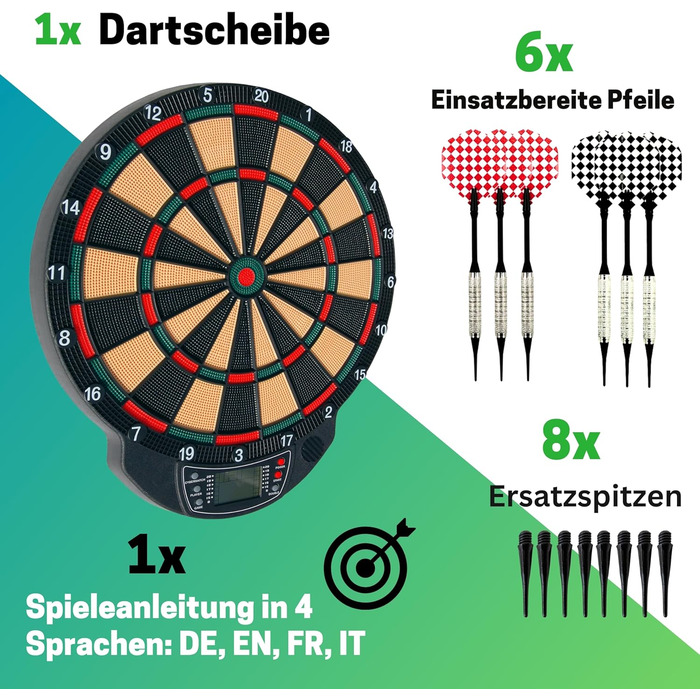 Найкраща спортивна електронна мішень для дартсу Nation, Віндзор або Брістоль 21 гра з 65 варіаціями, бездротова У комплекті 6 дротиків та 8 запасних наконечників Для до 8 гравців Брістоль 44 x 38,5 x 3 см