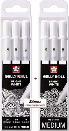 Ручки Bright White в чохлі, Mix-Size 05/08/10 3 шт. и Sakura Gelly Roll Basic, білий 08 ET Pigma Micron Black 05, 3