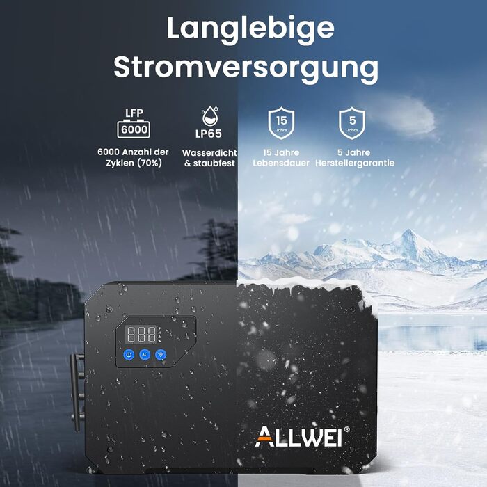 Балконна електростанція ALLWEI з накопичувачем, система накопичення змінного струму, LiFePO4 електростанція потужністю 1600 Втгод, мережевий та автономний універсальний пристрій, Plug&Play для подачі енергії, аварійне живлення, відключення електроенергії 