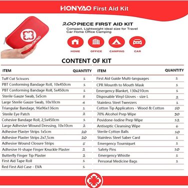 Аптечка першої допомоги, 200-штучний медичний компактний комплект для виживання з легкою жорсткою коробкою для автомобіля мотоцикл