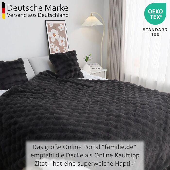 Розкішна ковдра зі штучного хутра надзвичайно мяка та приємна на дотик ковдра зі штучного хутра, легка у догляді, приємна на дотик, доступна у 4 розмірах та кольорах, антрацит 150x200