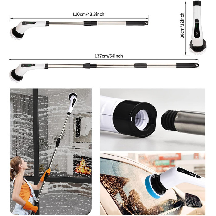 Електрична щітка для чищення, електрична швабра з 8 змінними насадками для свердління, щітка для чищення душу з регульованою ручко