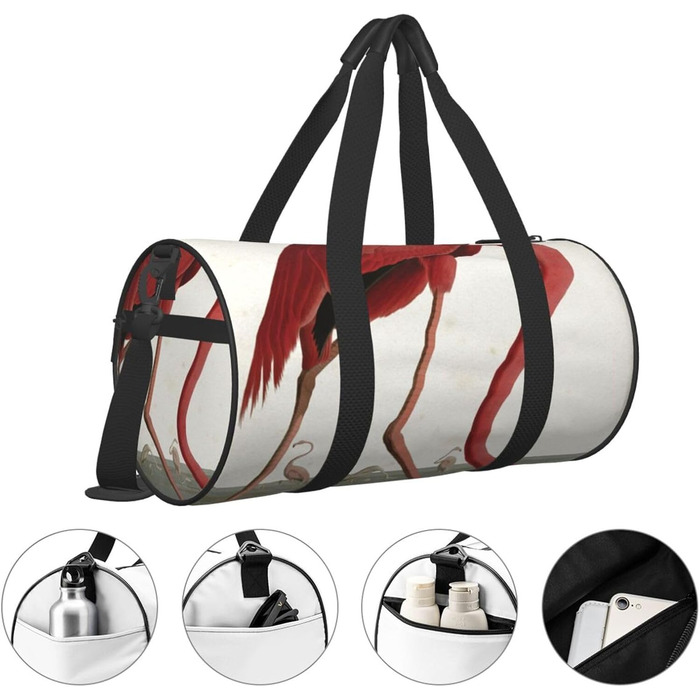 Спортивна сумка для подорожей, з принтом американського фламінго, чорна, універсальний розмір