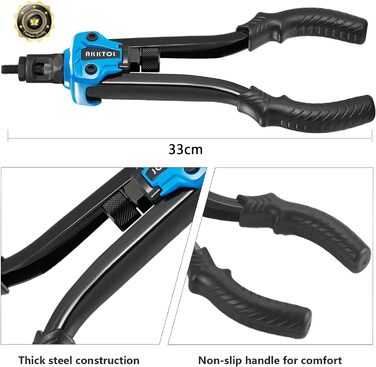 Набір плоскогубців для заклепкових гайок AKKTOL, плоскогубці для глухих заклепок, включаючи 80 заклепувальних гайок/різьбових заклепок, оправки в M3 M4 M5 M6 M8 M10 M12, набір плоскогубців для різьбових заклепок із синім футляром