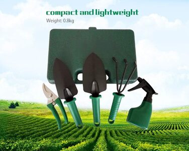 Набір садового інструменту 5 в 1 лопатка, секатор, граблі, розпилювач води та сумка для зберігання