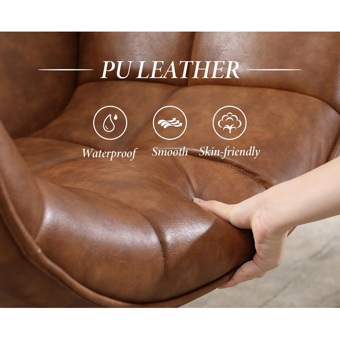 Крісло Chairus Lounge Крісло для вітальні Обертове крісло-крило з м&39якої шкіри PU Крісло-акцент з металевими ніжками Спальня (коричневий) Штучна шкіра Коричневий