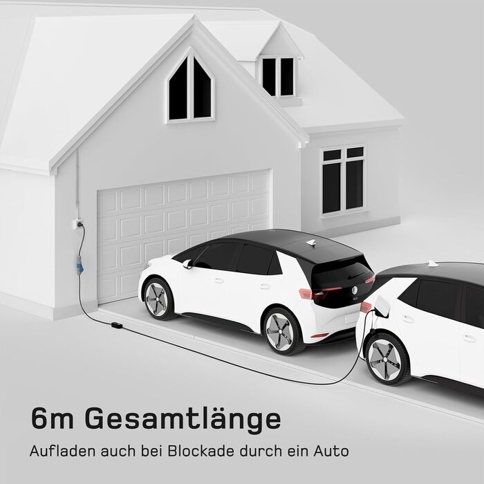 Зарядний кабель тип 2 CEE штекер 7.4кВт 1-фазний6м6-32А з регульованою потужністю зарядки, зарядний пристрій для електромобілів та