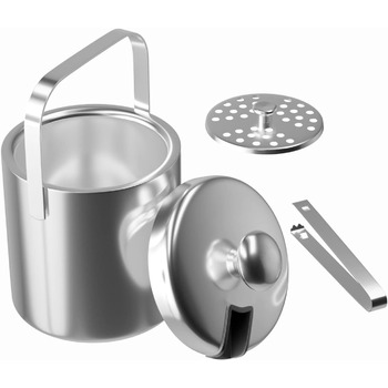 Набір для льоду Intirilife з 4-х предметів 1 л з нержавіючої сталі з щипцями та кришкою -14,2 x 19,5 см - Ізольований, двостінний