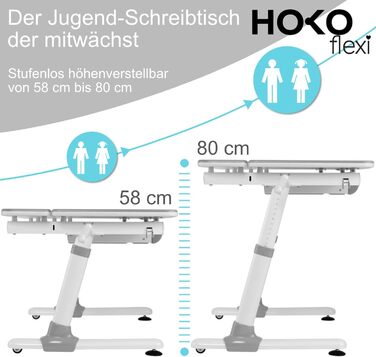 Комплект HOKO Ergo-Study-Table COMPAKT, JoJo & LUBU. Регульована по висоті дитяча парта з регульованою по нахилу стільницею та тум