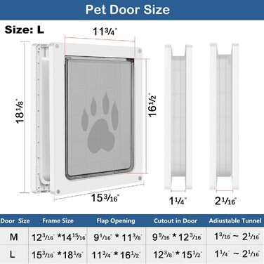Для великих собак, атмосферостійкі двері для котів і собак вагою до 45 кг, міцна застібка в комплекті, підходить для внутрішніх і зовнішніх дверей (великі, білі)