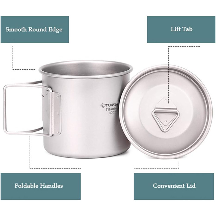 Надлегкий титановий портативний набір із 2 чашок для кемпінгу та пікніка 450 мл 750 мл зі складною ручкою, титанова кружка для кемпінгу
