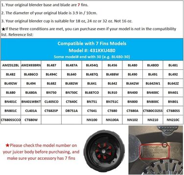 Для заміни леза міксера 7 ребер для леза екстрактора Ninja Pro сумісний з Nutri Ninja Car iQ BL480 BL481 BL482-30 BL487 BL492 з силіконовими гумовими ущільнювачами Ущільнювальне кільце Кріплення змішувача