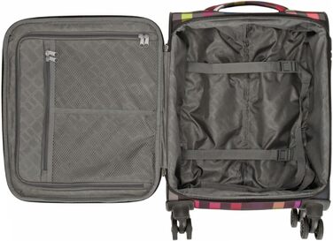 Дорожній візок SoftLITE 4w Валіза з міцного поліестеру Легкий візок з чотирма подвійними колесами Кодовий замок TSA (різнокольорова клітинка, S - ручна поклажа 55 см) Різнокольорова клітинка