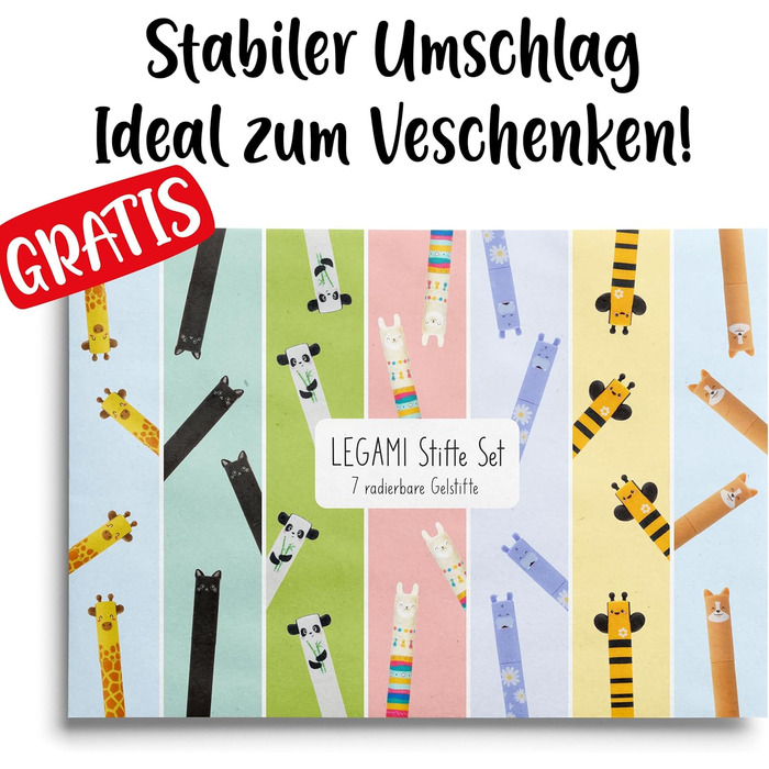Набір ручок LEGAMI, 7 гелевих ручок, що стираються, включаючи БЕЗКОШТОВНИЙ міцний подарунковий конверт.