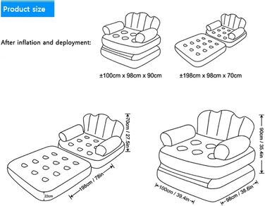 Надувний диван-ліжко, розкладне висувне крісло, надувний диван, багатофункціональний надувний матрац, портативний диван-ліжко для дому, кемпінгу, подорожей