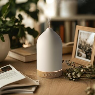 Керамічний ароматичний дифузор SALKING, білий шумовий дифузор для ефірних олій, ультразвуковий ароматерапевтичний дифузор ароматичних олій, ароматична лампа з автоматичним вимкненням для домашнього офісу йоги 200 мл