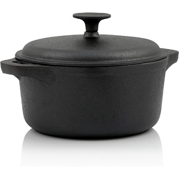 Чавунна кокотниця 3 л, Ø 20 см чорна, кругла жаровня з кришкою чавунна каструля з кришкою чавунна жаровня для гриля та духовки чав