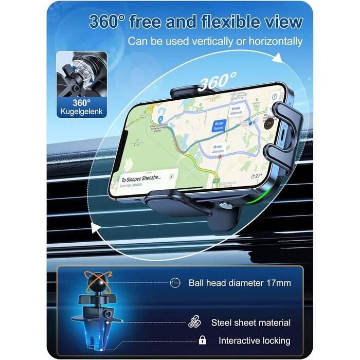 Автомобільний тримач мобільного телефону Auckly 15 Вт з функцією зарядки, автоматичне затискання на 270, автомобільний бездротовий