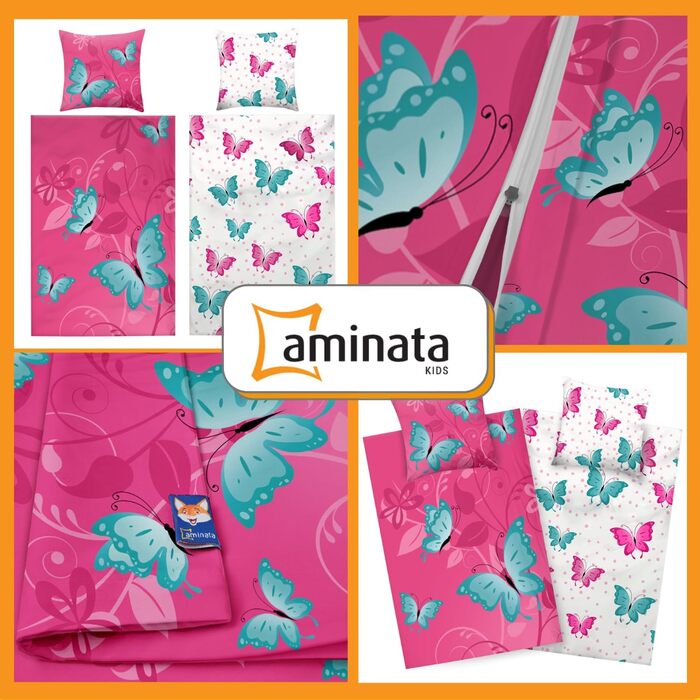 Дитяча постільна білизна Aminata 135x200 метелики діти дівчатка бавовняний метелик рожевий рожевий блискавка YKK квіти з тваринним