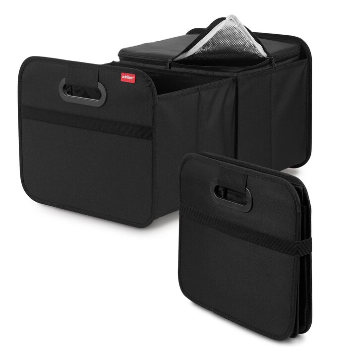 Складана коробка Achilles для автомобіля з охолоджувальною вставкою, складна коробка-холодильник, органайзер для багажника, сумка для багажника з функцією охолодження, складна коробка-холодильник, кошик для покупок, складаний кошик чорного кольору