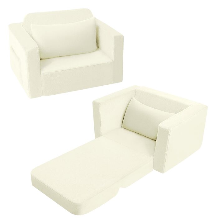 Дитячий диван/крісло MeMoreCool, розкладний, зручний диван-ліжко для малюків, розкладний диван 2-в-1 для дитячої кімнати, кутовий міні-диванчик з функцією сну для хлопчиків та дівчаток (бежевий)