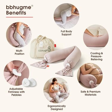 Подушка для вагітних bbhugme Pregnancy Pillow нагороджена подушка для вагітних та годування грудьми, а також подушка для підтримки всього тіла з наволочкою кольору пилу та рожевого