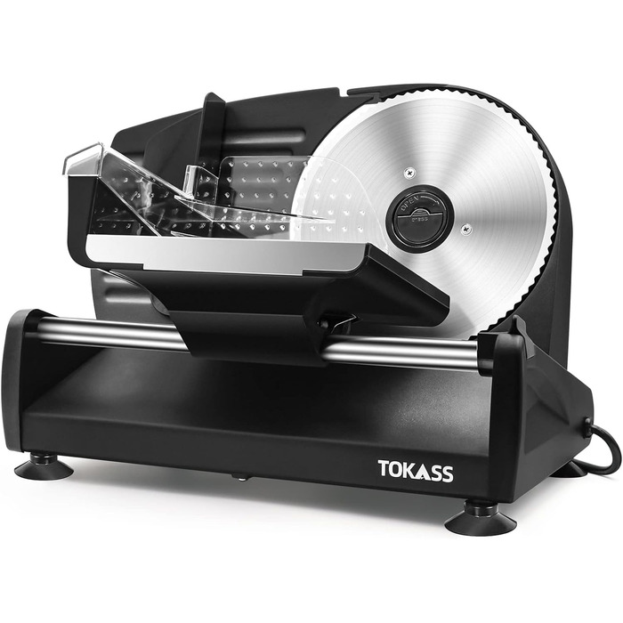 Електричний харчовий слайсер з нержавіючої сталі TOKASS- Регульований кухонний комбайн від 0 до 15 мм з ЕКО мотором, нарізка ковбаси - нарізка хліба, шинка, електричний ніж для м'яса та сиру Carbon Black
