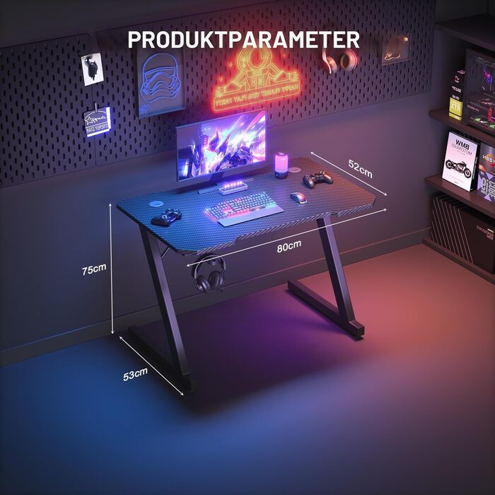 Ігровий стіл JUMMICO з гачком для навушників, 80 x 52 см, чорний