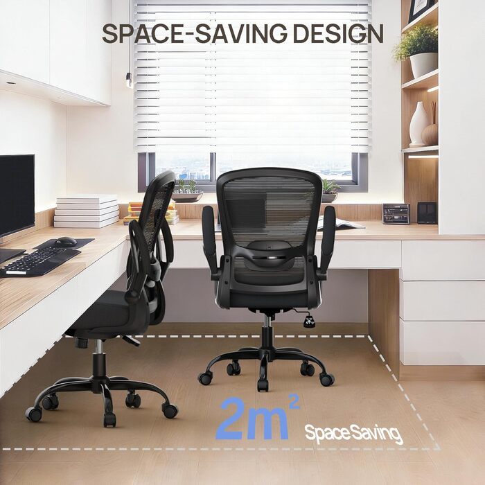 Ергономічне офісне крісло Mimoglad, сертифіковане BIFMA, відкидні підлокітники та кут нахилу 135, регульована поперекова опора, компактне робоче крісло для бізнесу/команди, офісу та дому (чорне, 136 чорно-чорний каркас, сучасний)