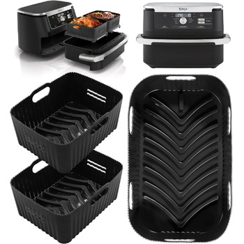 Силіконова форма для фритюрниці 3 шт. для Ninja AF500EU, аксесуари для фритюрниці Ninja Foodi Flexdrawer 10.4 л AF500DE, багаторазова фритюрниця з силіконовою формою, аксесуари для фритюрниці Ninja (чорна) 3 шт. (1 x 10.4 л 2 x 5.2 л) чорний