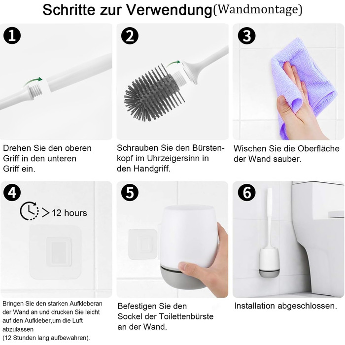 Щітка для туалету силіконова, щітка для туалету з тримачем настінна та стояча силіконова зі швидковисихаючим тримачем для ванної к