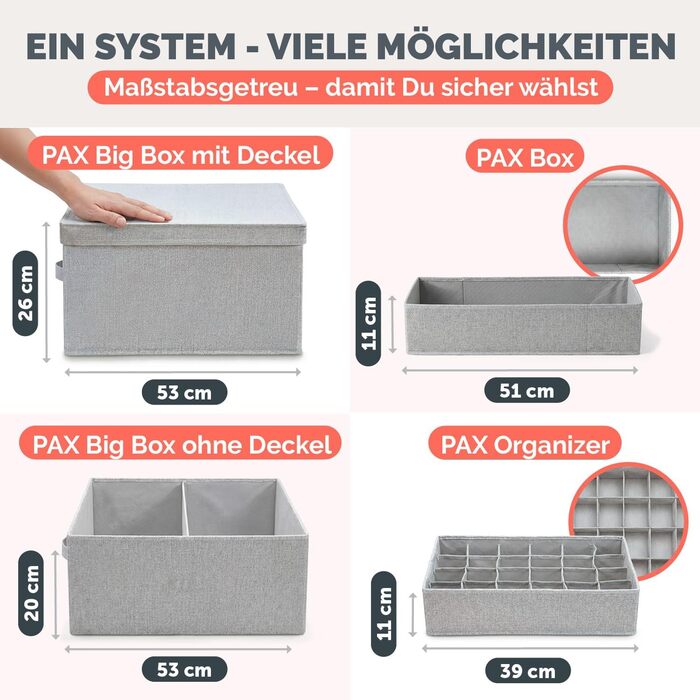 Набір органайзерів для гардеробу, 8 шт. - Різні органайзери для гардеробу для комодів HEMNES - Складані коробки для бюстгальтерів, футболок - Органайзер для гардеробу - Сортер для гардеробу, сірий, подвійний Hemnes