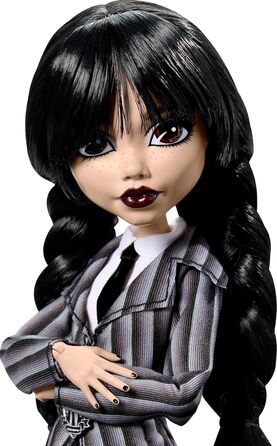 Лялька Monster High Wednesday та аксесуари, колекційна фігурка Wednesday Addams у формі Академії Nevermore з крижаною рукою та рюкзаком, підставка для ляльки, HJ04 Різнокольорова