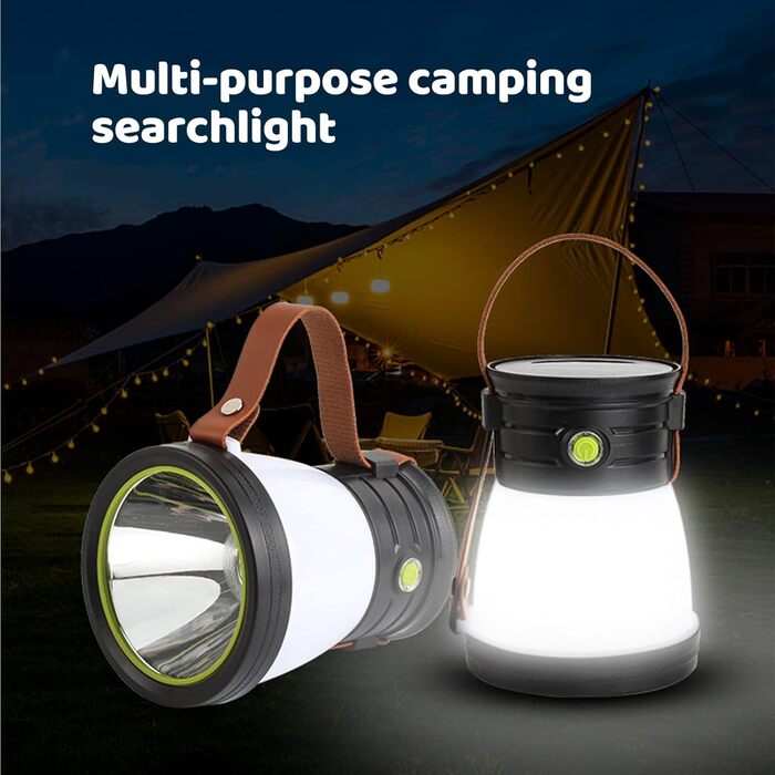 Світлодіодний сонячний кемпінговий ліхтар, USB-акумуляторний кемпінговий ліхтар з акумулятором 1200 мАг, 5 світлодіодних режимів освітлення, кемпінговий ліхтар з функцією ліхтарика та портативним зарядним пристроєм, водонепроникний кемпінговий ліхтар IP65