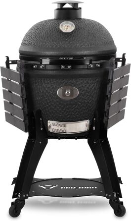 Вугільний гриль 'Yoru Ø 56 см з бічними поличками, термометром матовий чорний бульбашкова глазур керамічний гриль на колесах, кера