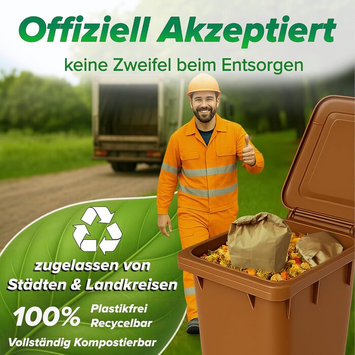 Компостовані пакети для відходів 20 л 50 шт. компостовані пакети для відходів без пластику Вологостійкі та стійкі до розривів паперові компостовані пакети для відходів Паперові пакети для органічних відходів Паперові компостовані пакети для відходів