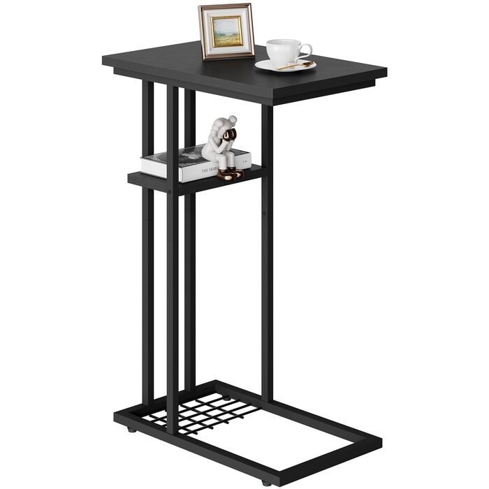 Журнальний столик YMYNY C-подібної форми, елегантний маленький диван-столик, промисловий дизайн, диван-столик 40 x 26 x 61,5 см, стіл для вітальні, спальня, вітальня, чорний HST004B, комплект з 1 предмета, чорний