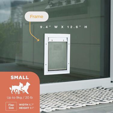 Алюмінієві дверцята Hakuna Pets Deluxe для домашніх тварин, котів та собак із двостороннім замком для сіток, дверей та стін товщиною до 7,1 см, маленькі, білі