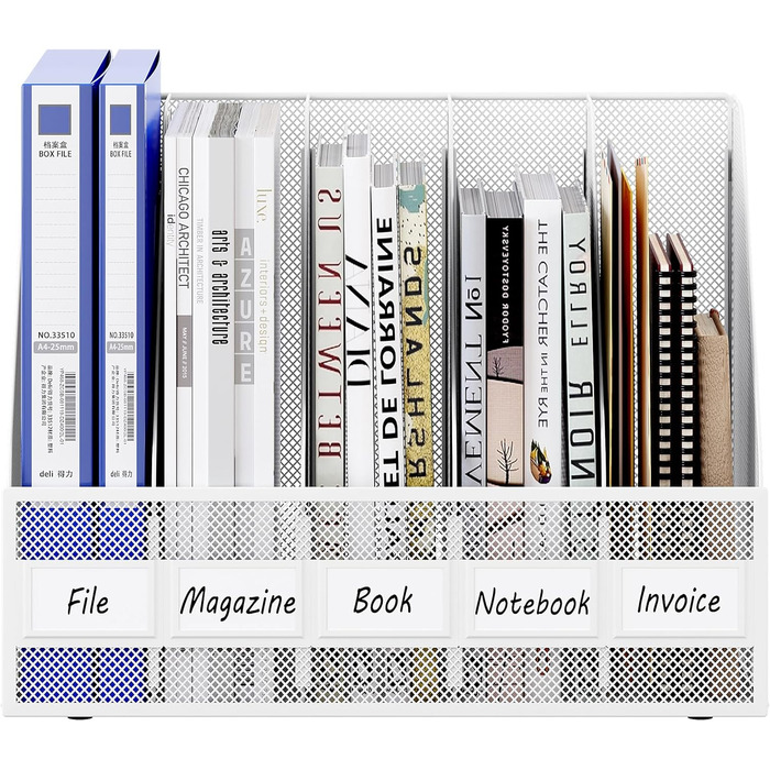 Металевий офісний органайзер EasyPAG A4 з 5 кишенями, тримач для документів, лоток для файлів, тримач для журналів, лоток для листів, органайзер для паперових журналів, білий