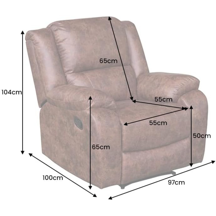 Зручне кінокрісло Riess Ambiente Hollywood Cinema - Антично-коричневий - Розкладне крісло зі штучної шкіри з регульованою спинкою, коричнева штучна шкіра