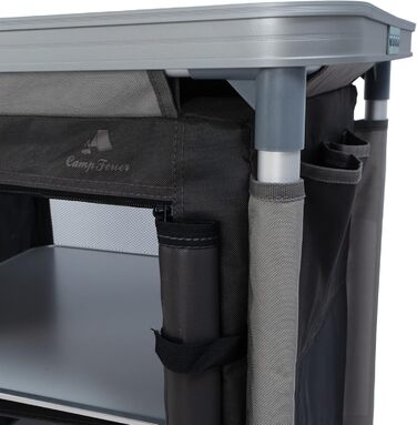 Складана кемпінгова шафа CampFeuer 102 см x 47 см x 83,5 см Кемпінгова кухня з 2 отворами на блискавці Кемпінгова полиця з алюмінієвою рамою Складана кемпінгова шафа, кемпінгова кухня, розкладна шафа