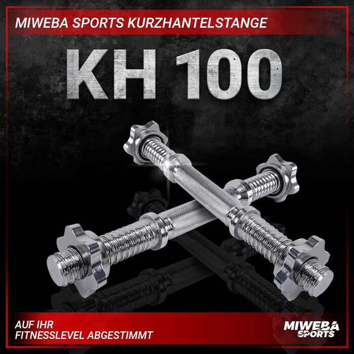 Гантельний гриф Miweba Sports KH100/101, 35 см, діаметр 30 мм, сталь, набір з 2 шт., з замками Spinlock