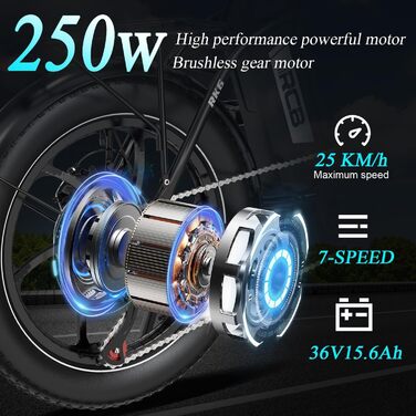 Електричний складний велосипед RCB RK6, ободи шириною 20 дюймів, легка конструкція, підходить для використання в місті та на природі. Чорний.