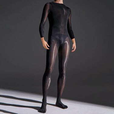 Чоловічі блискучі колготки HTRUIYATY Bodystocking Oil Блискучі чоловічі нейлонові комбінезони для повного тіла, чорні